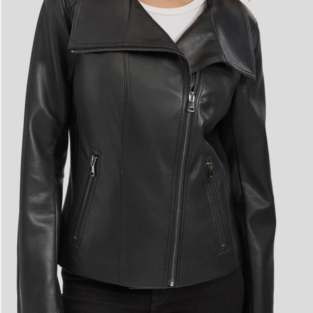 NWT- Kennneth Cole Faux Leather Women's Black Jacket - Picture 1 of 8
